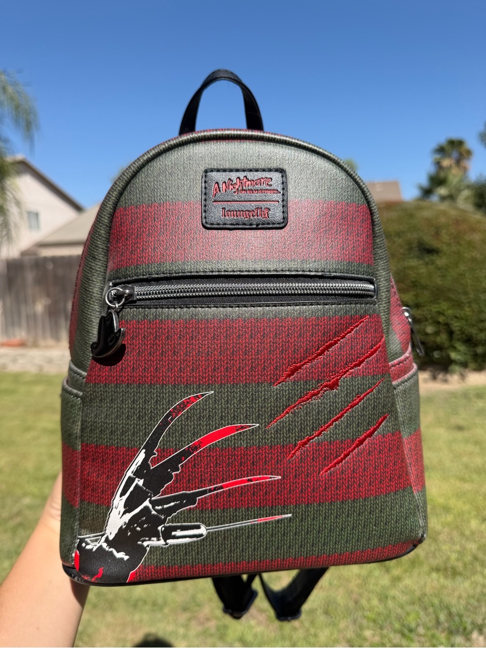Loungefly Freddy Krueger Striped Mini Backpack - Red & Green